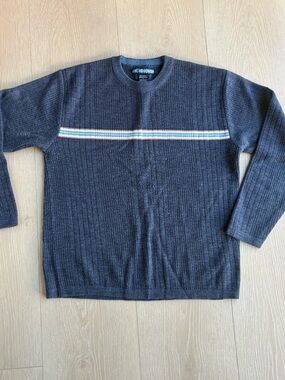 Men's Crewneck Sweater in Dark Navy with Contrast Chest Stripe